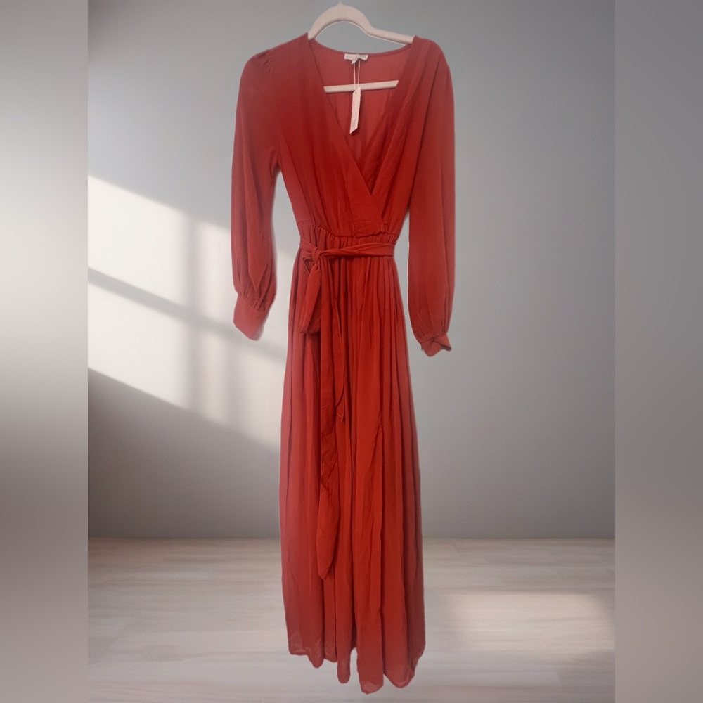 Baltic Born Red Wrap Gown with Bishop Sleeves